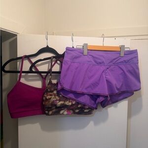 Purple Athletic Skort with Magenta Sports Bra and Multicolor Bra